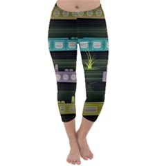 Narrow-boats-scene-pattern Capri Winter Leggings  by Cowasu