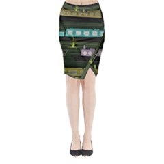 Narrow-boats-scene-pattern Midi Wrap Pencil Skirt by Cowasu