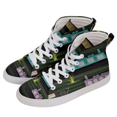 Narrow-boats-scene-pattern Men s Hi-top Skate Sneakers by Cowasu