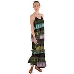 Narrow-boats-scene-pattern Cami Maxi Ruffle Chiffon Dress by Cowasu