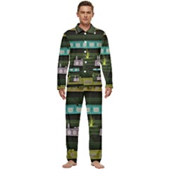 Narrow-boats-scene-pattern Men s Long Sleeve Velvet Pocket Pajamas Set by Cowasu