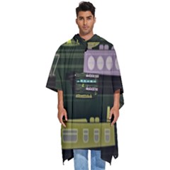 Narrow-boats-scene-pattern Men s Hooded Rain Ponchos by Cowasu