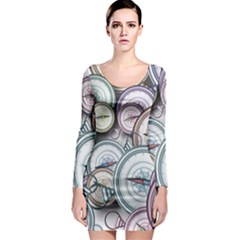 Compass-direction-north-south-east Long Sleeve Bodycon Dress by Cowasu