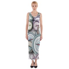 Compass-direction-north-south-east Fitted Maxi Dress by Cowasu