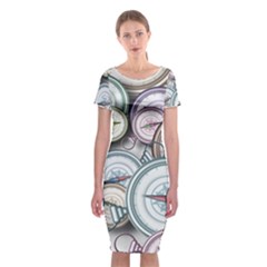 Compass-direction-north-south-east Classic Short Sleeve Midi Dress by Cowasu