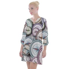 Compass-direction-north-south-east Open Neck Shift Dress by Cowasu