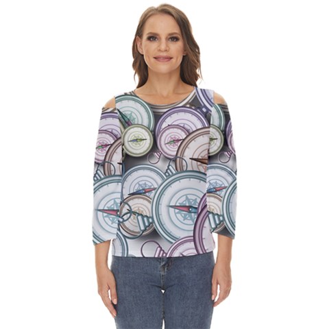 Compass-direction-north-south-east Cut Out Wide Sleeve Top by Cowasu