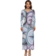 Compass-direction-north-south-east Long Sleeve Longline Maxi Dress by Cowasu