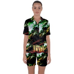 Science-fiction-forward-futuristic Satin Short Sleeve Pajamas Set by Cowasu