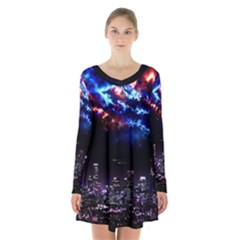 Science-fiction-sci-fi-forward Long Sleeve Velvet V-neck Dress