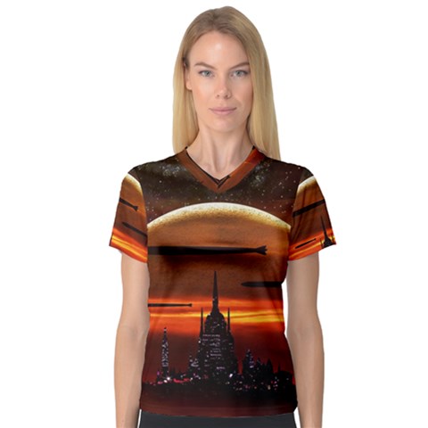 Science-fiction-digital-illustration V-neck Sport Mesh T-shirt by Cowasu