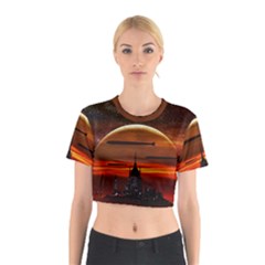 Science-fiction-digital-illustration Cotton Crop Top by Cowasu