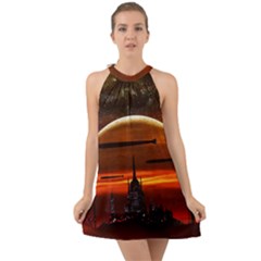 Science-fiction-digital-illustration Halter Tie Back Chiffon Dress by Cowasu