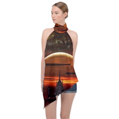 Science-fiction-digital-illustration Halter Asymmetric Satin Top by Cowasu