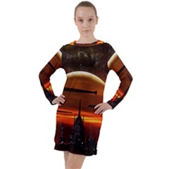 Science-fiction-digital-illustration Long Sleeve Hoodie Dress