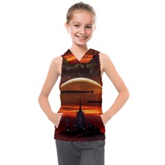 Science-fiction-digital-illustration Kids  Sleeveless Hoodie by Cowasu