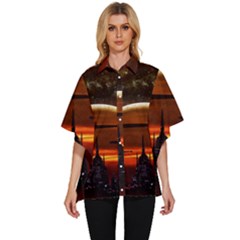 Science-fiction-digital-illustration Women s Batwing Button Up Shirt