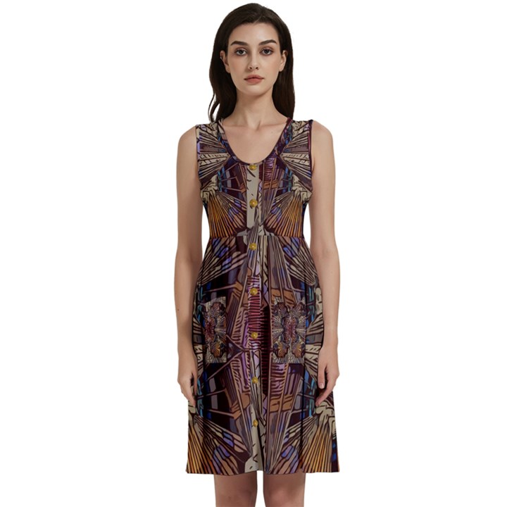 Abstract-design-backdrop-pattern Sleeveless Dress With Pocket