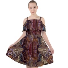 Abstract-design-backdrop-pattern Cut Out Shoulders Chiffon Dress by Cowasu