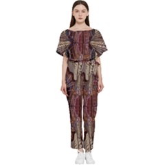 Abstract-design-backdrop-pattern Batwing Lightweight Chiffon Jumpsuit by Cowasu