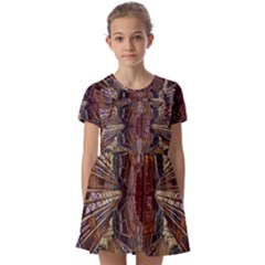 Abstract-design-backdrop-pattern Kids  Short Sleeve Pinafore Style Dress by Cowasu