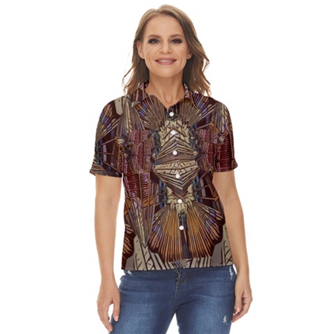 Abstract-design-backdrop-pattern Women s Short Sleeve Double Pocket Shirt by Cowasu