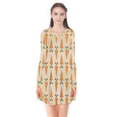 Patter-carrot-pattern-carrot-print Long Sleeve V-neck Flare Dress by Cowasu