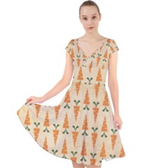 Patter-carrot-pattern-carrot-print Cap Sleeve Front Wrap Midi Dress by Cowasu