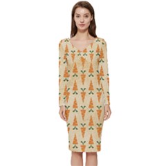 Patter-carrot-pattern-carrot-print Long Sleeve V-neck Bodycon Dress  by Cowasu