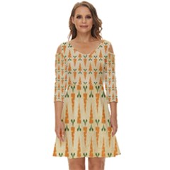 Patter-carrot-pattern-carrot-print Shoulder Cut Out Zip Up Dress by Cowasu