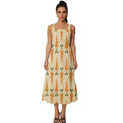 Patter-carrot-pattern-carrot-print Square Neckline Tiered Midi Dress by Cowasu