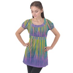 Background-colorful-texture-bright Puff Sleeve Tunic Top