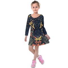 Tiger-predator-abstract-feline Kids  Long Sleeve Velvet Dress