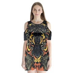 Tiger-predator-abstract-feline Shoulder Cutout Velvet One Piece