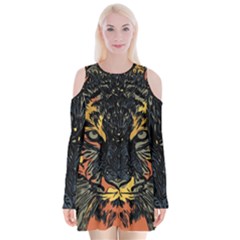 Tiger-predator-abstract-feline Velvet Long Sleeve Shoulder Cutout Dress