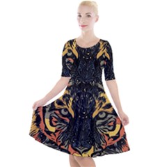 Tiger-predator-abstract-feline Quarter Sleeve A-line Dress by Cowasu