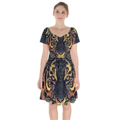 Tiger-predator-abstract-feline Short Sleeve Bardot Dress by Cowasu