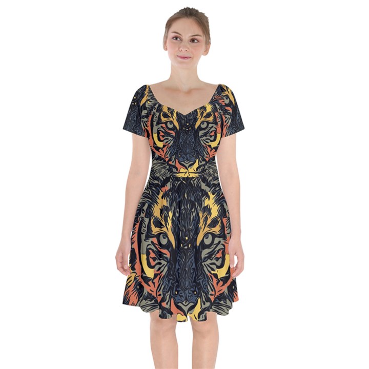 Tiger-predator-abstract-feline Short Sleeve Bardot Dress