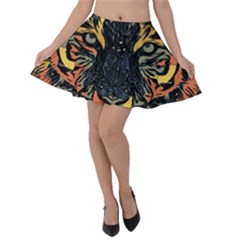 Tiger-predator-abstract-feline Velvet Skater Skirt