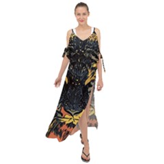 Tiger-predator-abstract-feline Maxi Chiffon Cover Up Dress by Cowasu