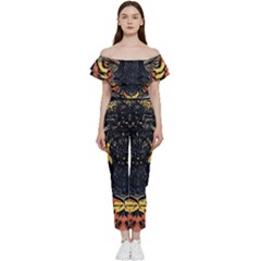 Tiger-predator-abstract-feline Bardot Ruffle Jumpsuit by Cowasu