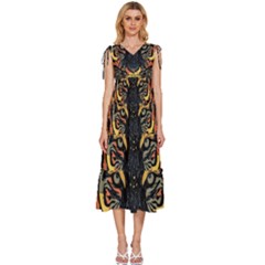 Tiger-predator-abstract-feline V-neck Drawstring Shoulder Sleeveless Maxi Dress