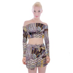 Abstract-drawing-design-modern Off Shoulder Top With Mini Skirt Set by Cowasu