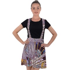 Abstract-drawing-design-modern Velvet Suspender Skater Skirt by Cowasu