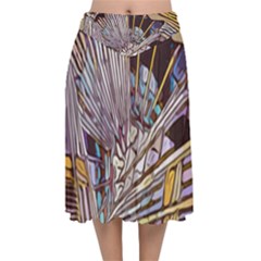 Abstract-drawing-design-modern Velvet Flared Midi Skirt