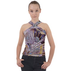 Abstract-drawing-design-modern Cross Neck Velour Top by Cowasu