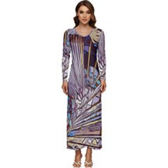 Abstract-drawing-design-modern Long Sleeve Longline Maxi Dress by Cowasu