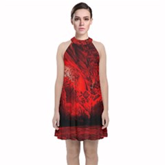 Planet-hell-hell-mystical-fantasy Velvet Halter Neckline Dress 