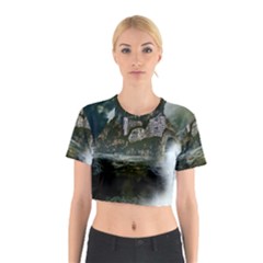 Sea-island-castle-landscape Cotton Crop Top by Cowasu