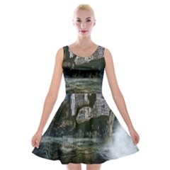 Sea-island-castle-landscape Velvet Skater Dress